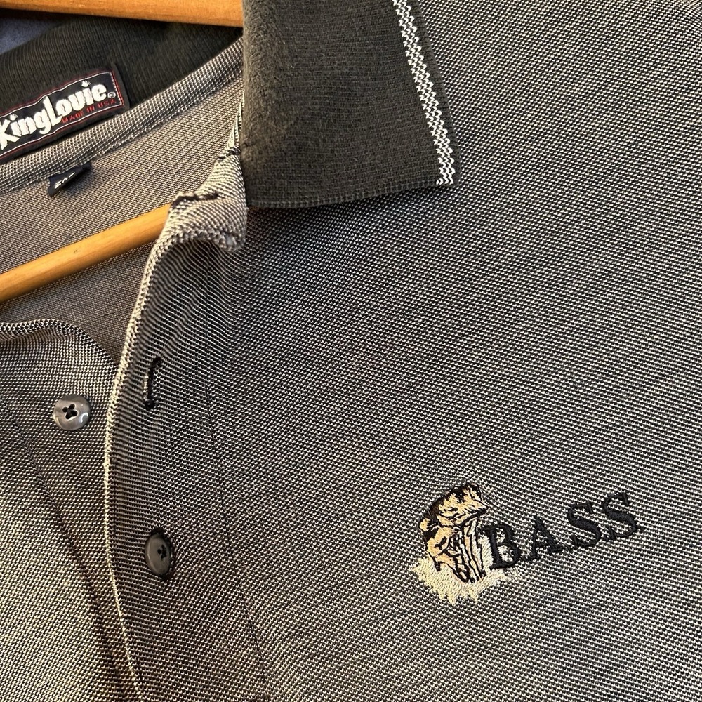VTG BASS Fishing Shirt Men's 2XL Grey Embroidered USA Short Sleeve Polo